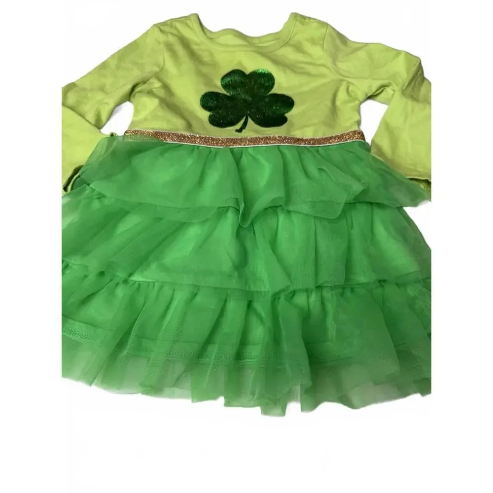 Wonder Nation Dress Baby Girls 12M Green Tutu Shamrock St Patricks Long Sleeve
